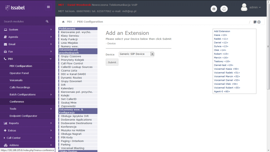 Centrala Telekomunikacyjna VoIP System telefonii Issabel